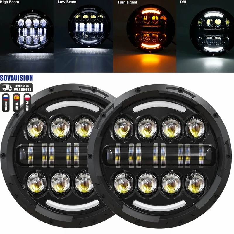 2x Auto 7 Zoll Led-Scheinwerfer Hallo/Low H4 Halo Winkel Augen DRL Für Jeep JK TJ OffRoad Defender Hummer 4x4 Suzuki Samurai Scheinwerfer