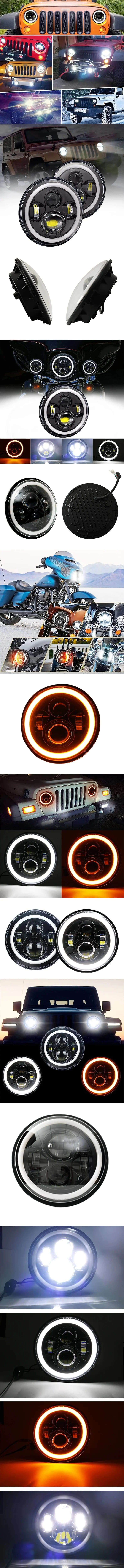 2x Auto 7 Zoll Led-Scheinwerfer Hallo/Low H4 Halo Winkel Augen DRL Für Jeep JK TJ OffRoad Defender Hummer 4x4 Suzuki Samurai Scheinwerfer