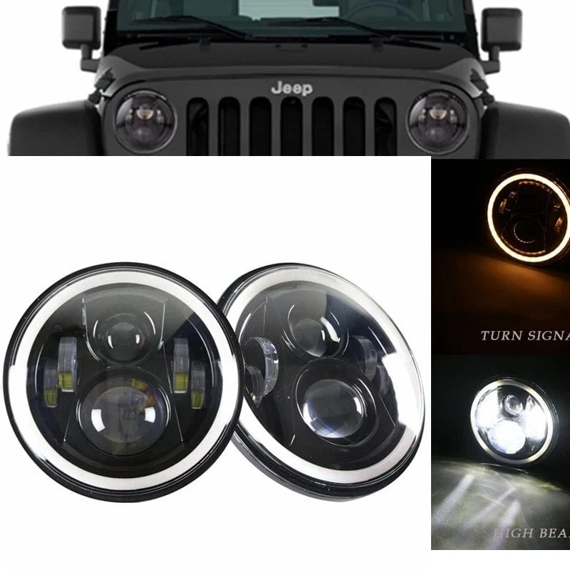 2x Auto 7 Zoll Led-Scheinwerfer Hallo/Low H4 Halo Winkel Augen DRL Für Jeep JK TJ OffRoad Defender Hummer 4x4 Suzuki Samurai Scheinwerfer