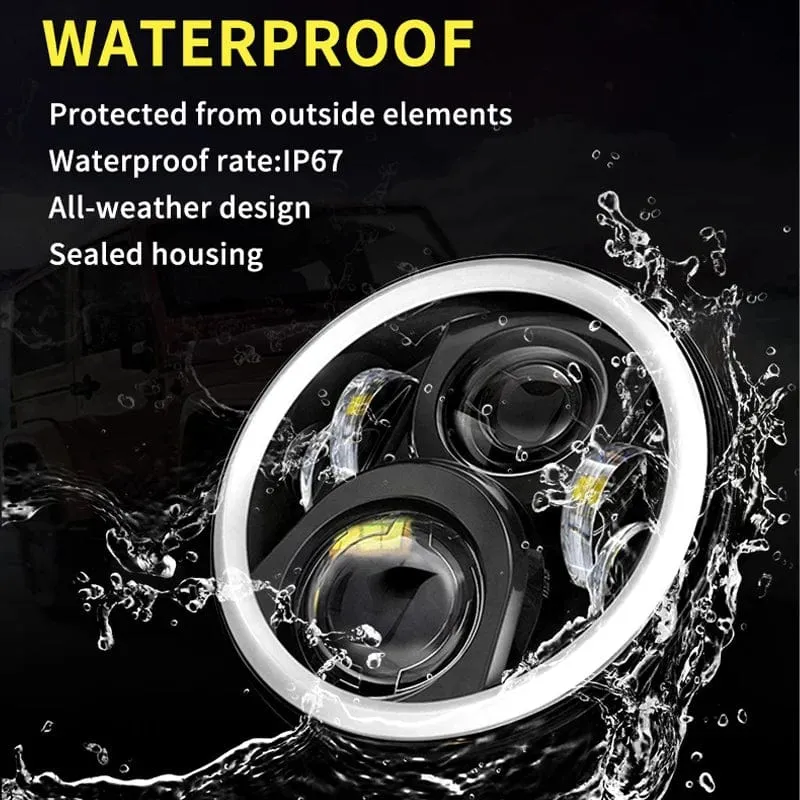 2x Auto 7 Zoll Led-Scheinwerfer Hallo/Low H4 Halo Winkel Augen DRL Für Jeep JK TJ OffRoad Defender Hummer 4x4 Suzuki Samurai Scheinwerfer