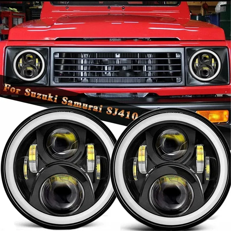 2x Auto 7 Zoll Led-Scheinwerfer Hallo/Low H4 Halo Winkel Augen DRL Für Jeep JK TJ OffRoad Defender Hummer 4x4 Suzuki Samurai Scheinwerfer