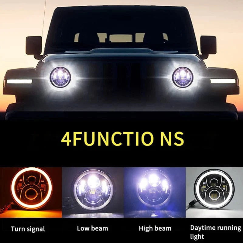 2x Auto 7 Zoll Led-Scheinwerfer Hallo/Low H4 Halo Winkel Augen DRL Für Jeep JK TJ OffRoad Defender Hummer 4x4 Suzuki Samurai Scheinwerfer