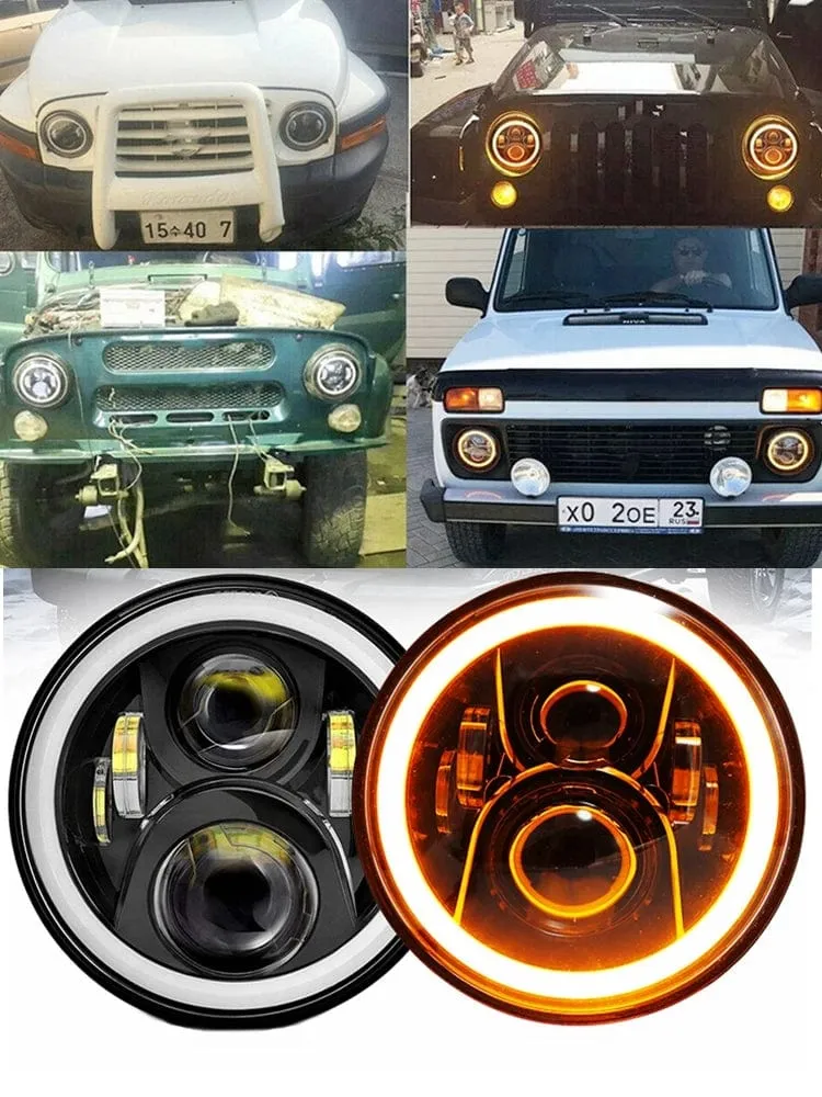 2x Auto 7 Zoll Led-Scheinwerfer Hallo/Low H4 Halo Winkel Augen DRL Für Jeep JK TJ OffRoad Defender Hummer 4x4 Suzuki Samurai Scheinwerfer
