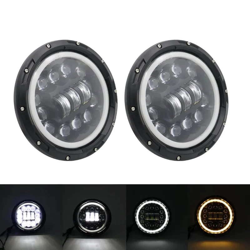 2x Auto 7 Zoll Led-Scheinwerfer Hallo/Low H4 Halo Winkel Augen DRL Für Jeep JK TJ OffRoad Defender Hummer 4x4 Suzuki Samurai Scheinwerfer