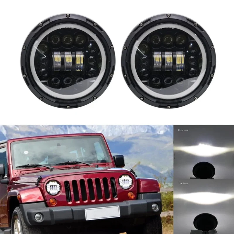 2x Auto 7 Zoll Led-Scheinwerfer Hallo/Low H4 Halo Winkel Augen DRL Für Jeep JK TJ OffRoad Defender Hummer 4x4 Suzuki Samurai Scheinwerfer