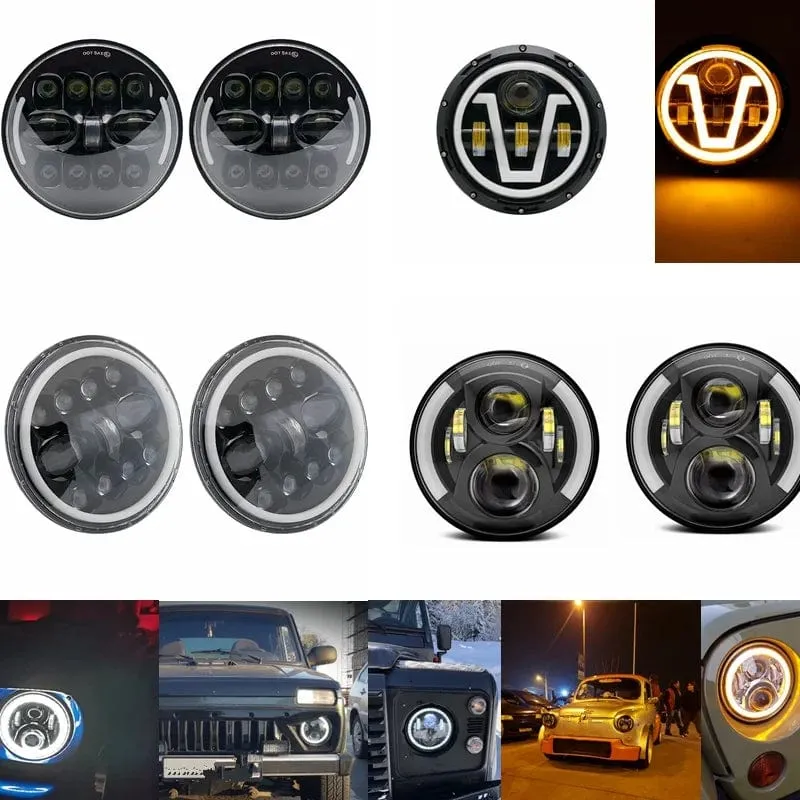 2x Auto 7 Zoll Led-Scheinwerfer Hallo/Low H4 Halo Winkel Augen DRL Für Jeep JK TJ OffRoad Defender Hummer 4x4 Suzuki Samurai Scheinwerfer