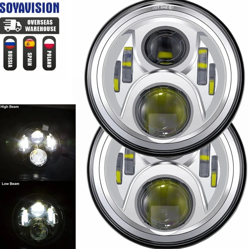 2x Auto 7 Zoll Led-Scheinwerfer Hallo/Low H4 Halo Winkel Augen DRL Für Jeep JK TJ OffRoad Defender Hummer 4x4 Suzuki Samurai Scheinwerfer