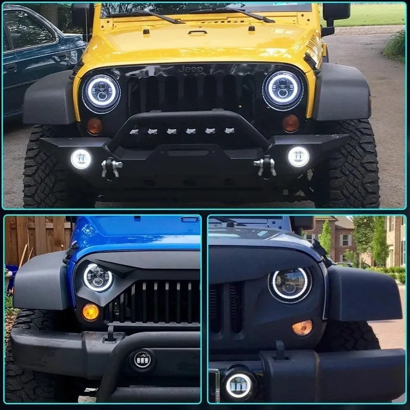 2x Auto 7 Zoll Led-Scheinwerfer Hallo/Low H4 Halo Winkel Augen DRL Für Jeep JK TJ OffRoad Defender Hummer 4x4 Suzuki Samurai Scheinwerfer
