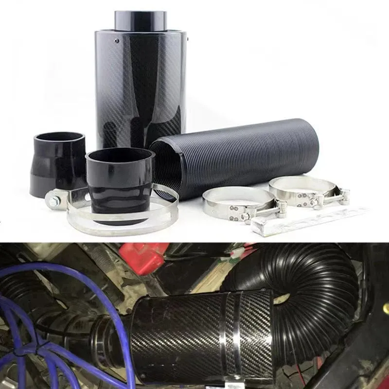 1 Set Universal Auto 3 Zoll Kohlefaser Kaltluftfilter Feed Geschlossene Ansaugrohr Schlauch Kit Universal