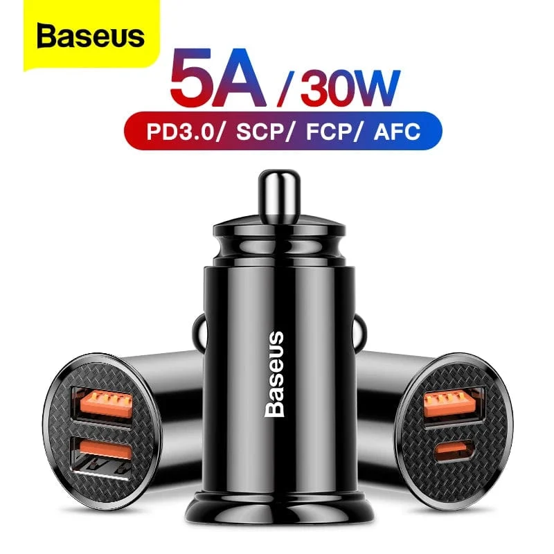 Baseus Dual USB Autoladegerät 5A Fast Charing 2 Port 12-24V Zigarettenanzünder Auto USBC Ladegerät für iPhone 12 Netzteil