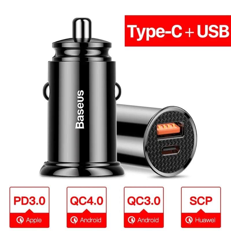 Baseus Dual USB Autoladegerät 5A Fast Charing 2 Port 12-24V Zigarettenanzünder Auto USBC Ladegerät für iPhone 12 Netzteil
