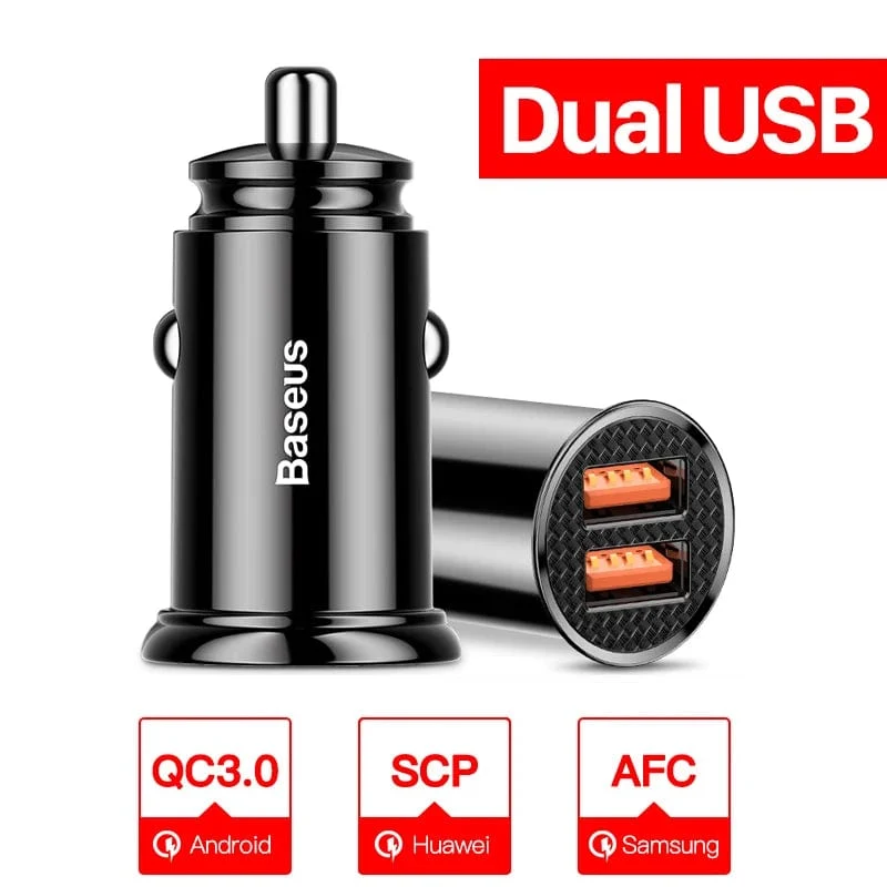 Baseus Dual USB Autoladegerät 5A Fast Charing 2 Port 12-24V Zigarettenanzünder Auto USBC Ladegerät für iPhone 12 Netzteil