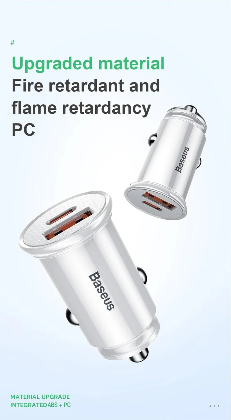 Baseus Dual USB Autoladegerät 5A Fast Charing 2 Port 12-24V Zigarettenanzünder Auto USBC Ladegerät für iPhone 12 Netzteil