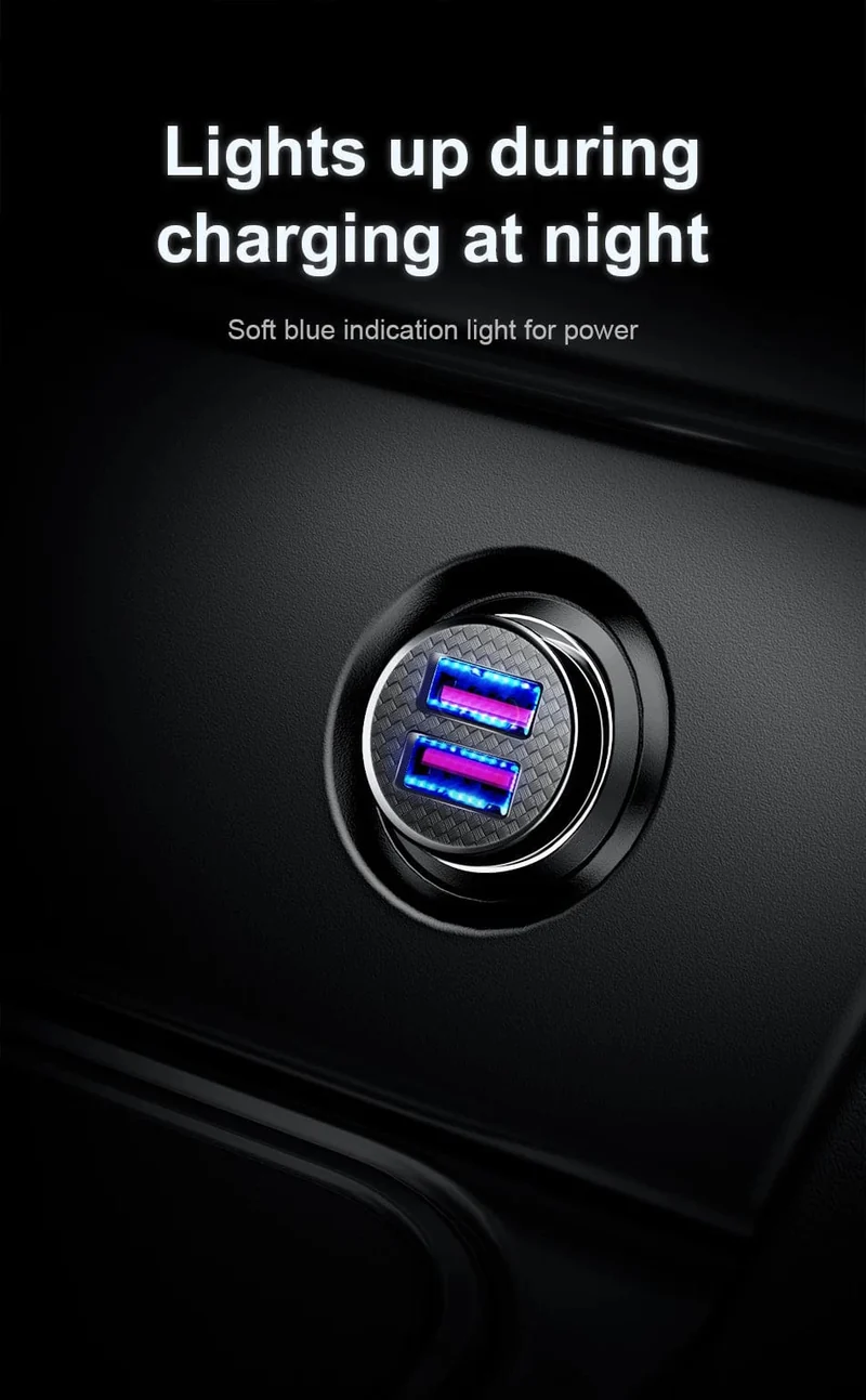 Baseus Dual USB Autoladegerät 5A Fast Charing 2 Port 12-24V Zigarettenanzünder Auto USBC Ladegerät für iPhone 12 Netzteil