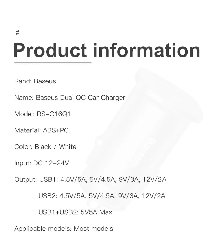 Baseus Dual USB Autoladegerät 5A Fast Charing 2 Port 12-24V Zigarettenanzünder Auto USBC Ladegerät für iPhone 12 Netzteil