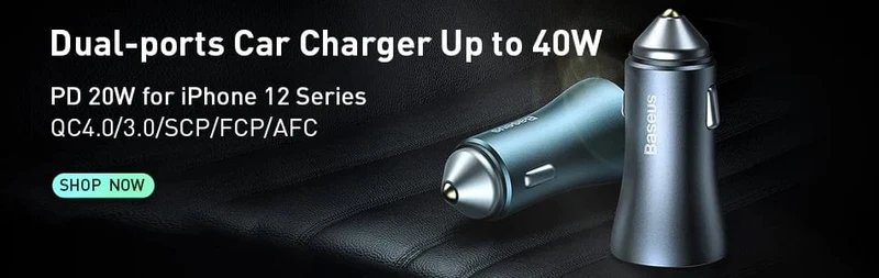 Baseus Dual USB Autoladegerät 5A Fast Charing 2 Port 12-24V Zigarettenanzünder Auto USBC Ladegerät für iPhone 12 Netzteil
