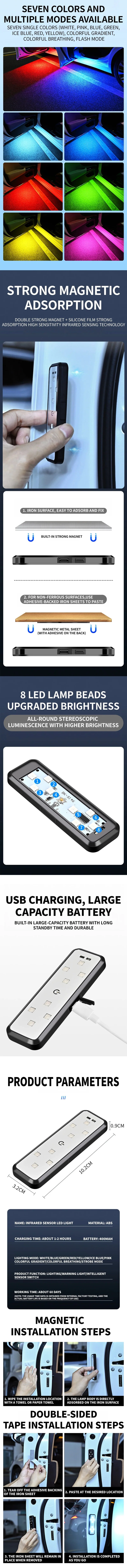 2 STÜCKE Autotürlichter LED Willkommenslicht Magnetsteuerung USB-Aufladung Auto Offene Tür Sichere Antikollisions-Notsignallampe