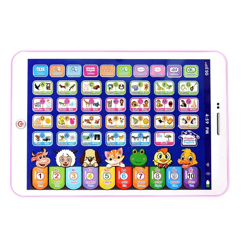 Spanisches Alphabet Kinder-Tablet Punkt Lesen Berühren Aktivieren Laptop Computer Lernspielzeug Spielen Mobel Details für Kindergeschenke