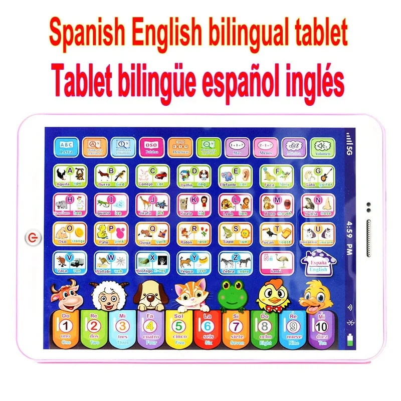 Spanisches Alphabet Kinder-Tablet Punkt Lesen Berühren Aktivieren Laptop Computer Lernspielzeug Spielen Mobel Details für Kindergeschenke