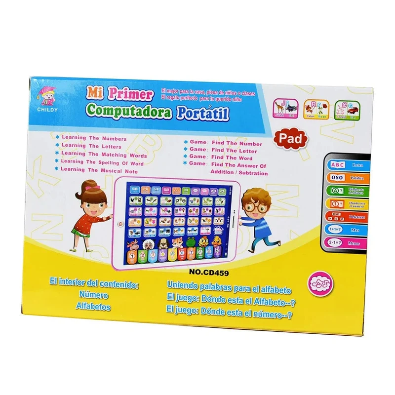 Spanisches Alphabet Kinder-Tablet Punkt Lesen Berühren Aktivieren Laptop Computer Lernspielzeug Spielen Mobel Details für Kindergeschenke