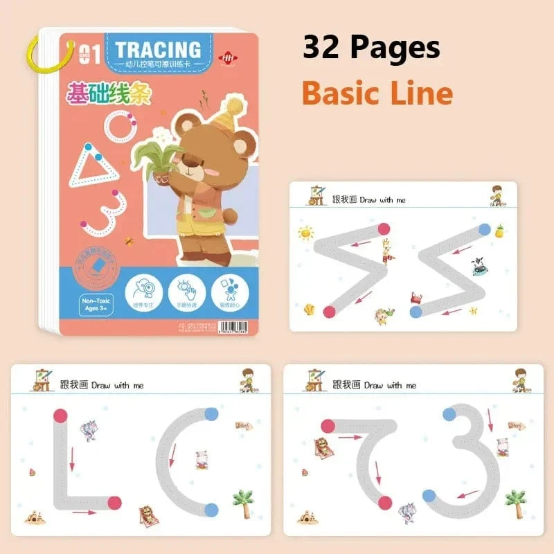 Magisches Nachzeichner-Arbeitsbuch, pädagogische Montessori-Bücher für Kinder, Training der Stiftkontrolle, wiederverwendbares Kalligraphie-Heft für Kinder