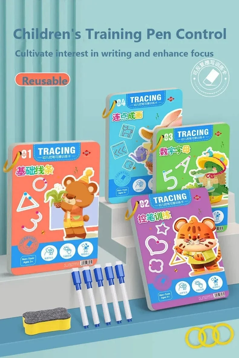 Magisches Nachzeichner-Arbeitsbuch, pädagogische Montessori-Bücher für Kinder, Training der Stiftkontrolle, wiederverwendbares Kalligraphie-Heft für Kinder