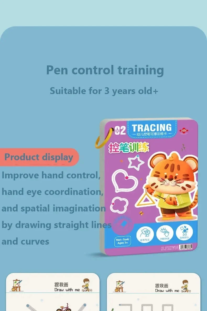 Magisches Nachzeichner-Arbeitsbuch, pädagogische Montessori-Bücher für Kinder, Training der Stiftkontrolle, wiederverwendbares Kalligraphie-Heft für Kinder
