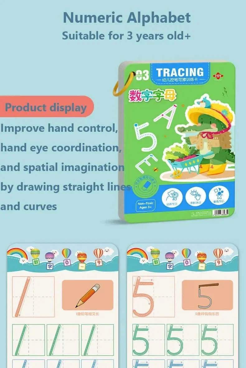 Magisches Nachzeichner-Arbeitsbuch, pädagogische Montessori-Bücher für Kinder, Training der Stiftkontrolle, wiederverwendbares Kalligraphie-Heft für Kinder