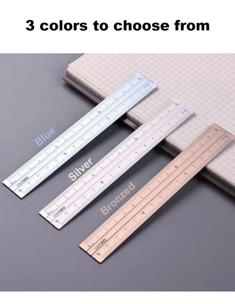 Deli Metalllineal, Schulzeichnung, Messdreieck, Lineal für Kinder, Lernwinkel, gerades Lineal, Set mit Bürozubehör