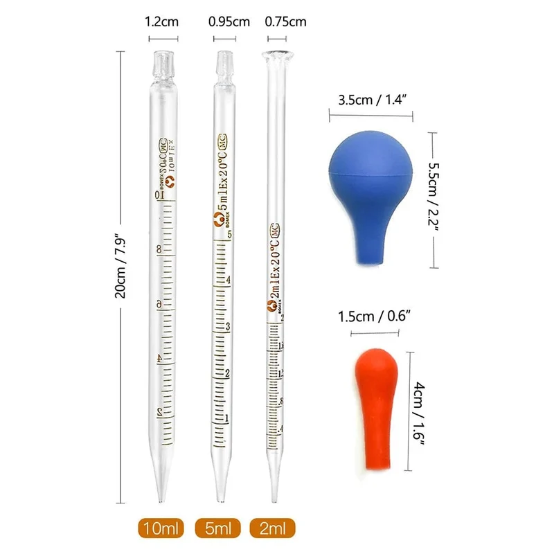 3 Stück 10 ml 5 ml 2 ml Messpipetten aus Glas, Transferpipette für flüssige ätherische Öle und Flüssigkeitspipetten