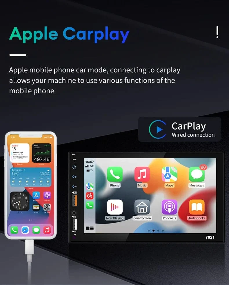 Acodo 7 Zoll Carplay Android Auto Player Dual USB kapazitiver Bildschirm Touch HD Auto MP5 Player USB FM Bluetooth TF Karte Touchscreen
