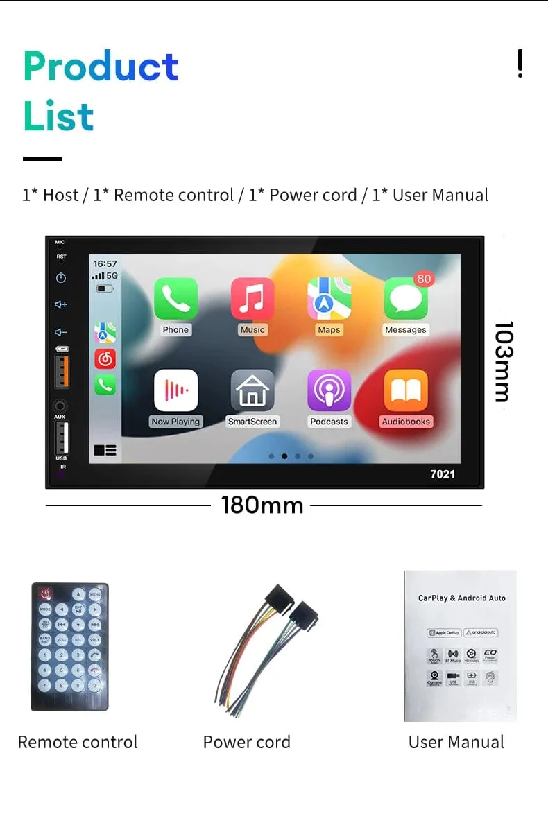 Acodo 7 Zoll Carplay Android Auto Player Dual USB kapazitiver Bildschirm Touch HD Auto MP5 Player USB FM Bluetooth TF Karte Touchscreen