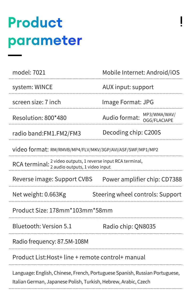 Acodo 7 Zoll Carplay Android Auto Player Dual USB kapazitiver Bildschirm Touch HD Auto MP5 Player USB FM Bluetooth TF Karte Touchscreen