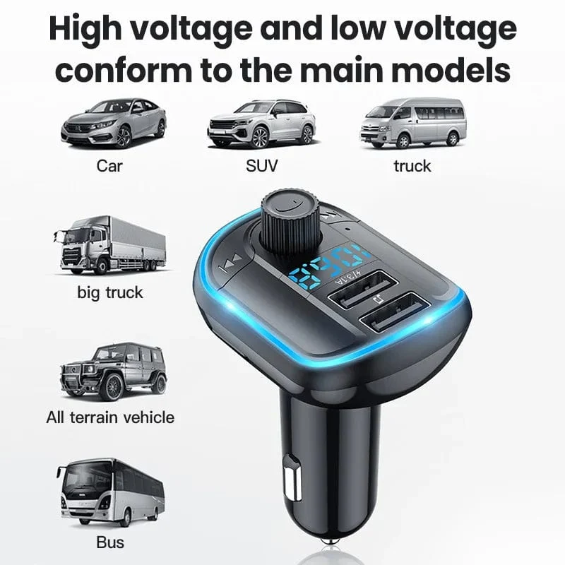 Bluetooth 5.0 FM-Transmitter Freisprecheinrichtung Autoradio-Modulator MP3-Player mit 22.5 W USB-Super-Quick-Charge-Adapter fürs Auto