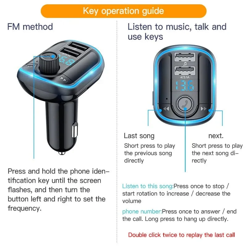 Bluetooth 5.0 FM-Transmitter Freisprecheinrichtung Autoradio-Modulator MP3-Player mit 22.5 W USB-Super-Quick-Charge-Adapter fürs Auto
