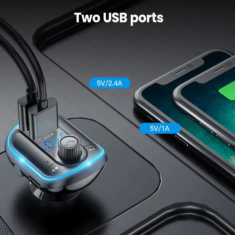 Bluetooth 5.0 FM-Transmitter Freisprecheinrichtung Autoradio-Modulator MP3-Player mit 22.5 W USB-Super-Quick-Charge-Adapter fürs Auto