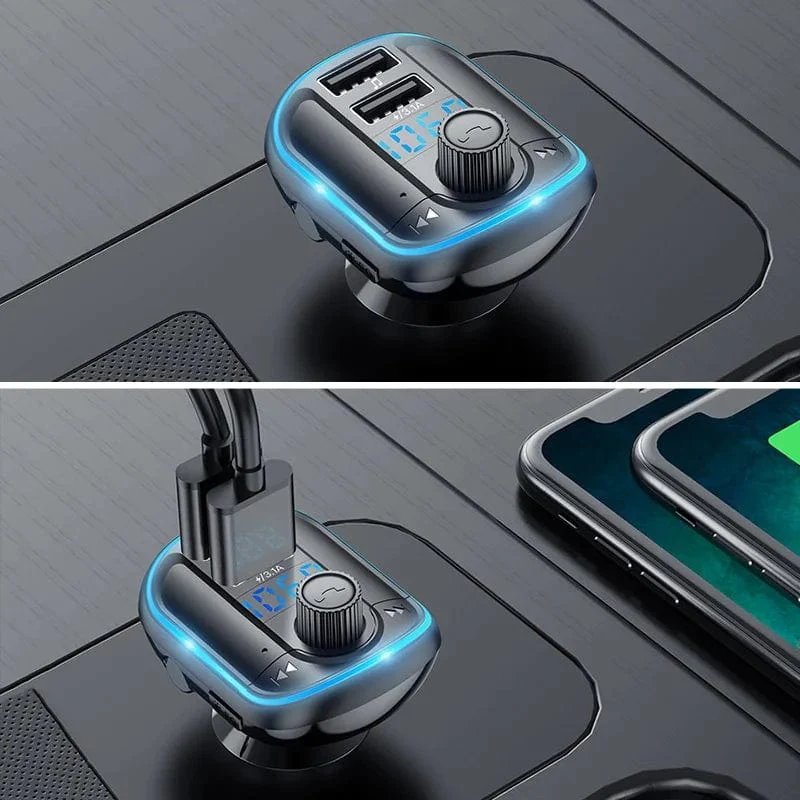 Bluetooth 5.0 FM-Transmitter Freisprecheinrichtung Autoradio-Modulator MP3-Player mit 22.5 W USB-Super-Quick-Charge-Adapter fürs Auto