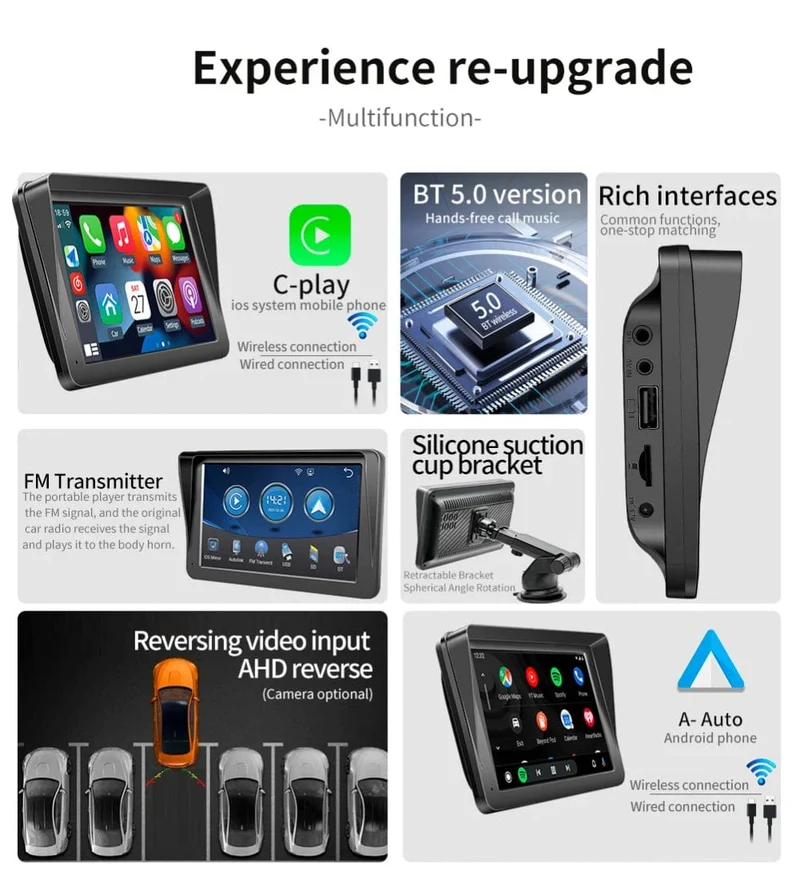 CarPlay Android Auto Sync Datum Uhrzeit Autoradio Multimedia Video Player Tragbarer 7-Zoll-Touchscreen mit USB AUX für die Rückansicht