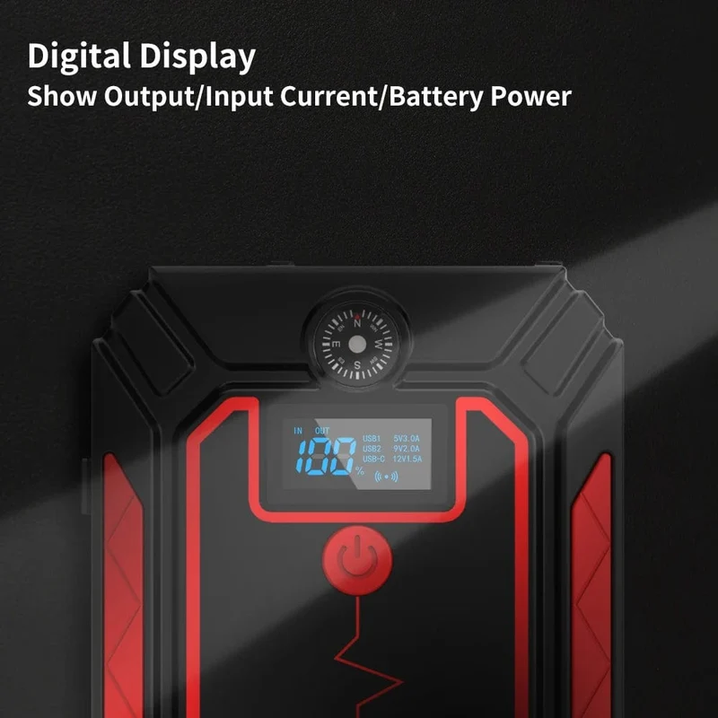 UTRAI 2500A Starthilfe Power Bank Batterie Tragbares Ladegerät 10W Kabelloses Laden LCD-Bildschirm Sicherheitshammer Auto-Startgerät