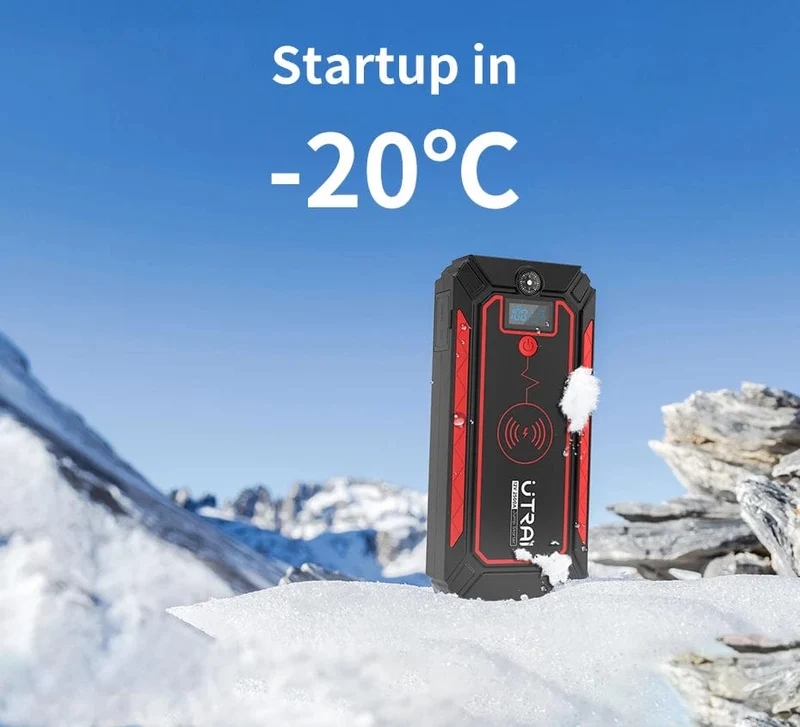 UTRAI 2500A Starthilfe Power Bank Batterie Tragbares Ladegerät 10W Kabelloses Laden LCD-Bildschirm Sicherheitshammer Auto-Startgerät