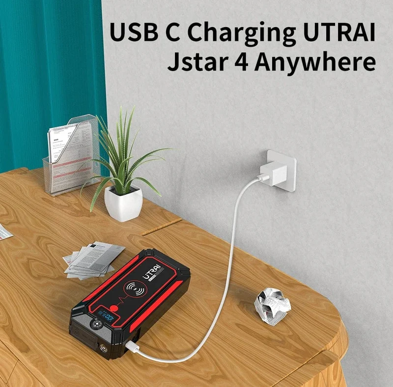 UTRAI 2500A Starthilfe Power Bank Batterie Tragbares Ladegerät 10W Kabelloses Laden LCD-Bildschirm Sicherheitshammer Auto-Startgerät