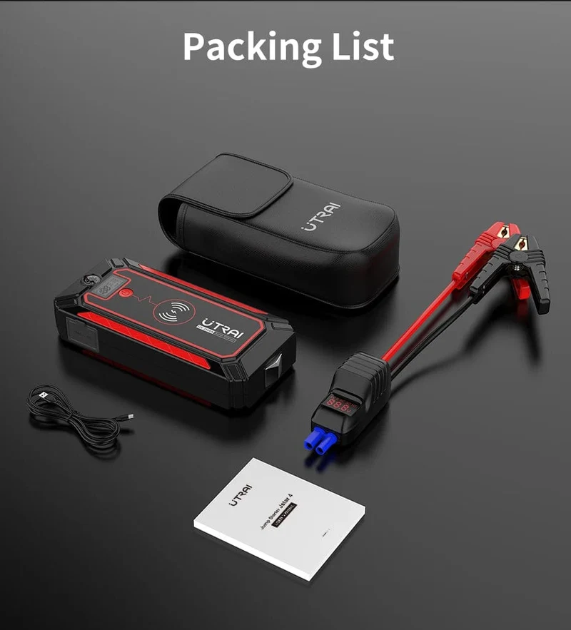 UTRAI 2500A Starthilfe Power Bank Batterie Tragbares Ladegerät 10W Kabelloses Laden LCD-Bildschirm Sicherheitshammer Auto-Startgerät