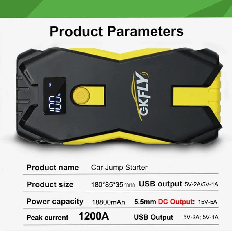 GKFLY Auto Starthilfe Tragbare 12V Benzin Diesel Ausgangs Gerät Kabel Tragbare Power Bank 1200A Auto Batterie Ladegerät Buster