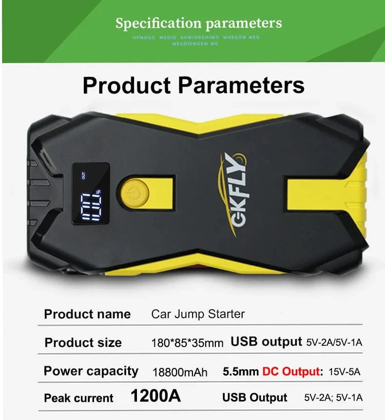 GKFLY Auto Starthilfe Tragbare 12V Benzin Diesel Ausgangs Gerät Kabel Tragbare Power Bank 1200A Auto Batterie Ladegerät Buster