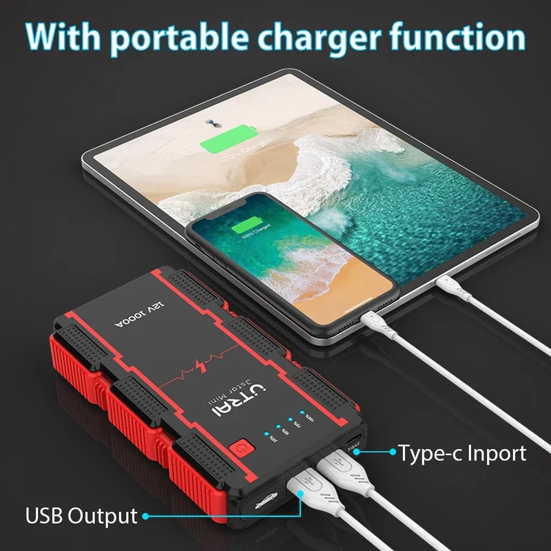 UTRAI 1000A Starthilfe Power Bank Startgerät Tragbarer Notfall-Booster für 12V Fahrzeuge Kleine LKWs