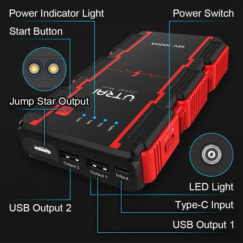UTRAI 1000A Starthilfe Power Bank Startgerät Tragbarer Notfall-Booster für 12V Fahrzeuge Kleine LKWs
