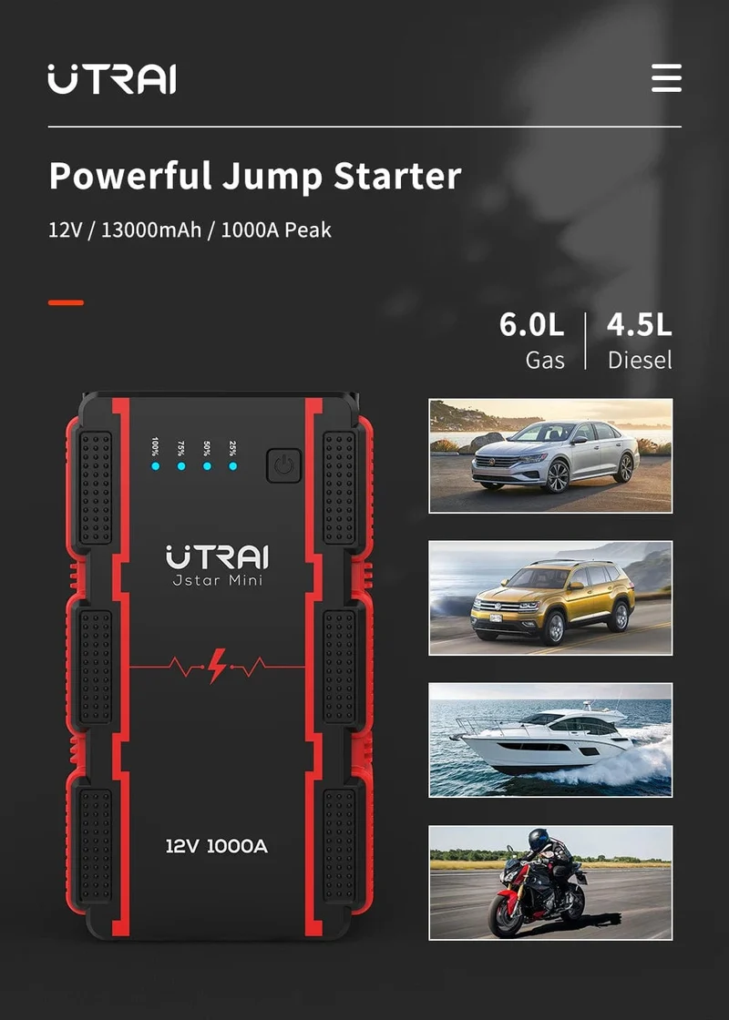 UTRAI 1000A Starthilfe Power Bank Startgerät Tragbarer Notfall-Booster für 12V Fahrzeuge Kleine LKWs
