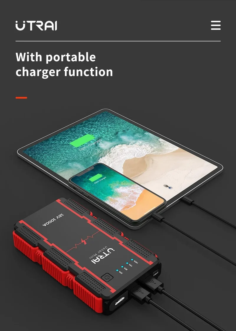 UTRAI 1000A Starthilfe Power Bank Startgerät Tragbarer Notfall-Booster für 12V Fahrzeuge Kleine LKWs