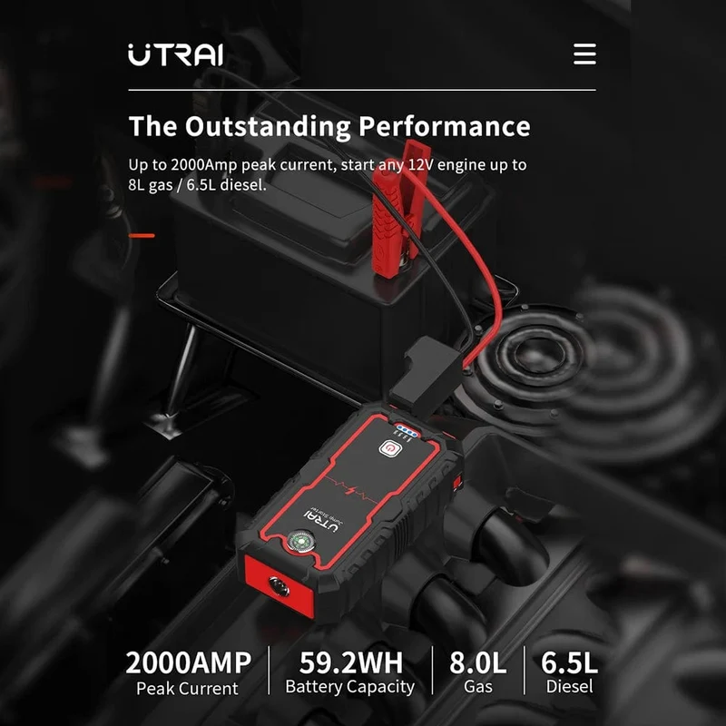 UTRAI 2000A Starthilfe Power Bank Tragbares Ladegerät Ausgangsgerät Für 8.0L/6.0L Notfall Autobatterie Starthilfe