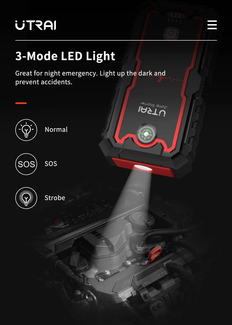 UTRAI 2000A Starthilfe Power Bank Tragbares Ladegerät Ausgangsgerät Für 8.0L/6.0L Notfall Autobatterie Starthilfe